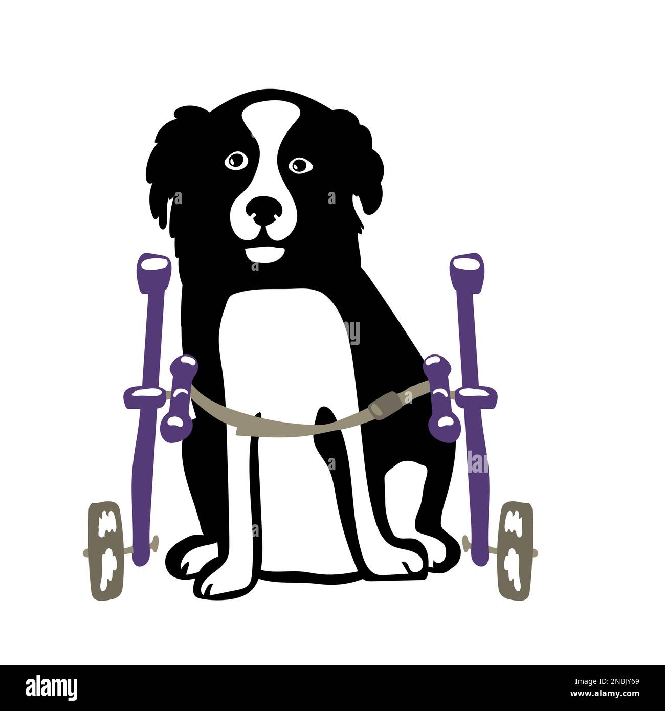 Dog in a wheelchair for the hind paws. Vector illustration in a flat style Stock Vector