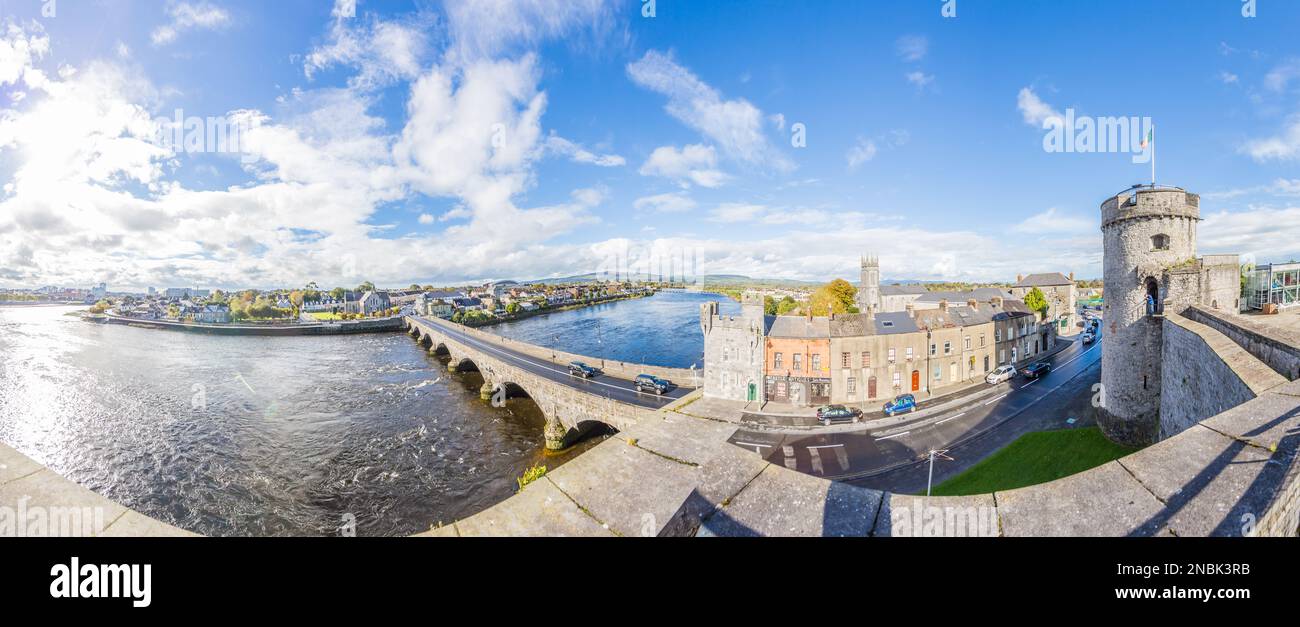 Panoramic view on river Shannon and Thomond bridge from Limerick city wall Stock Photo