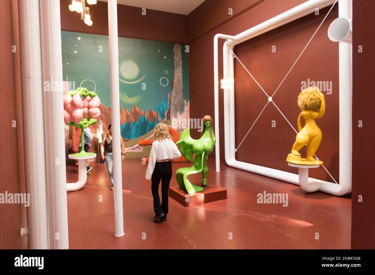 A view of the Austrian pavilion at the Venice Biennale 2022, with work of art by Jakob Lena Knebl and Ashley Hans Scheirl Stock Photo