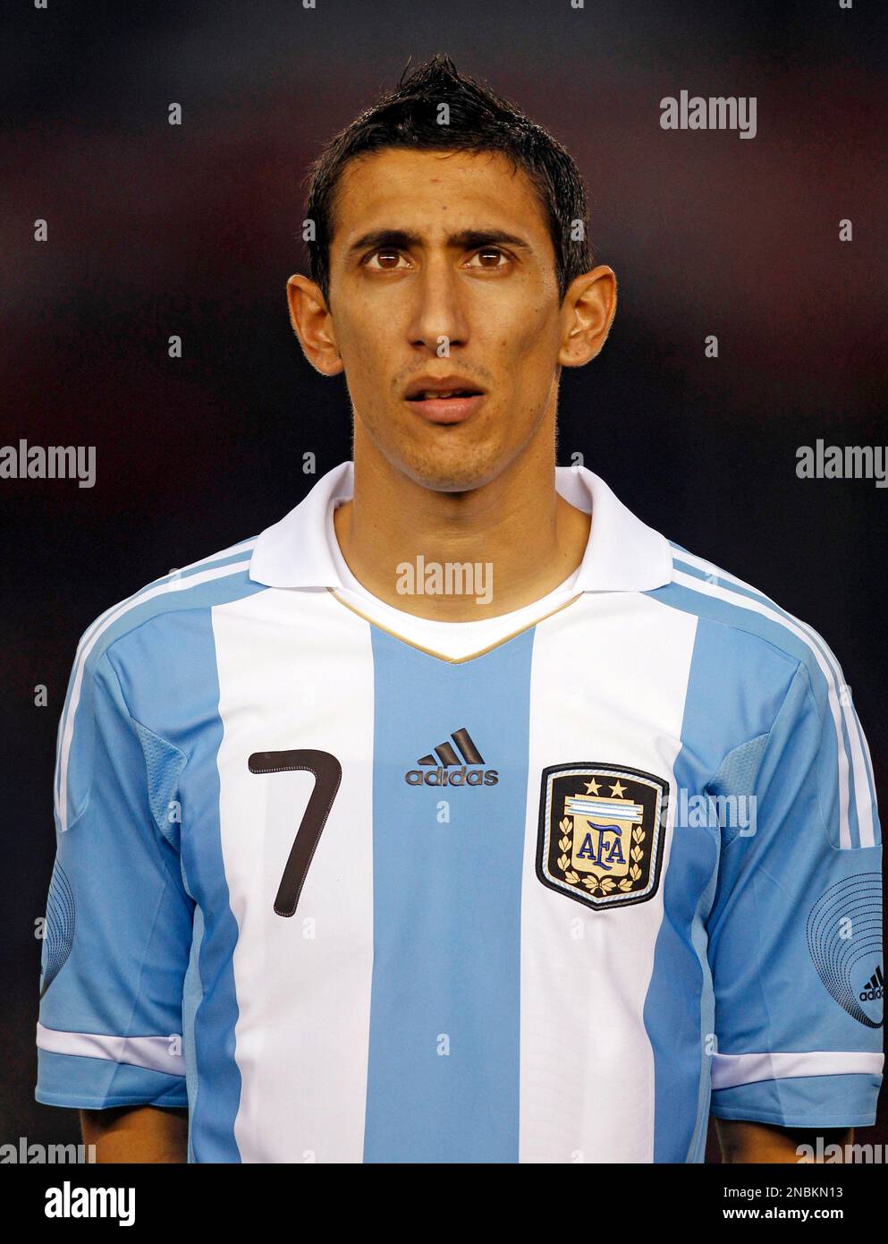 Argentina's Angel Di Maria is seen before an friendly preparation soccer match against Albania ahead of the upcoming 2011 Copa America in Buenos Aires, Argentina, Tuesday, June 21, 2011. (AP Photo/Natacha Pisarenko) Stock Photo