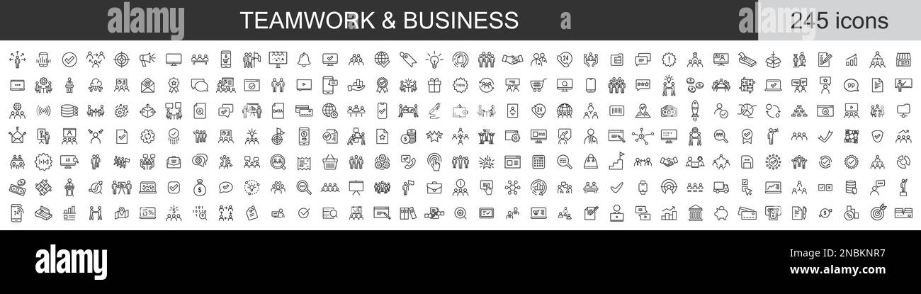 Big set of 245 Teamwork and Business icons. Thin line icons collection ...