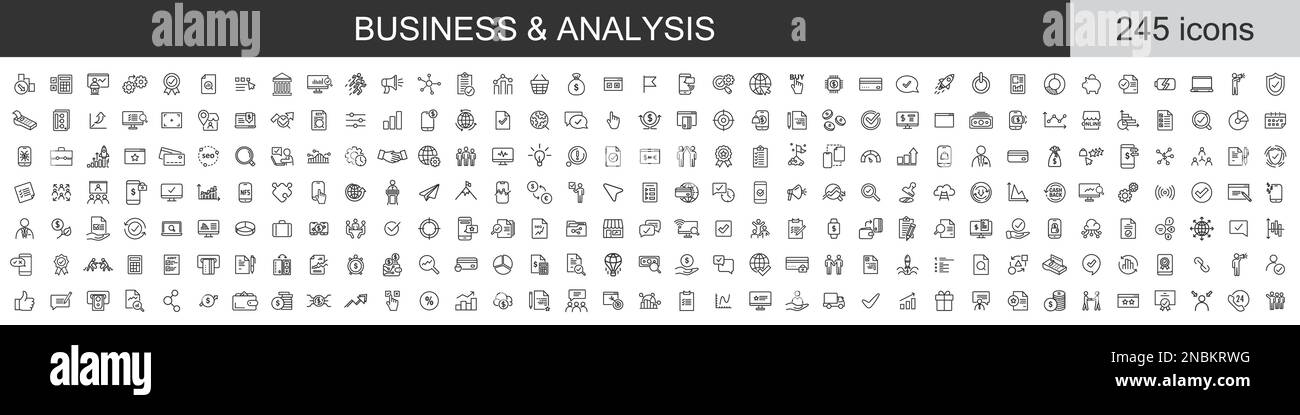 Big set of 245 Business and Analysis icons. Thin line icons collection ...