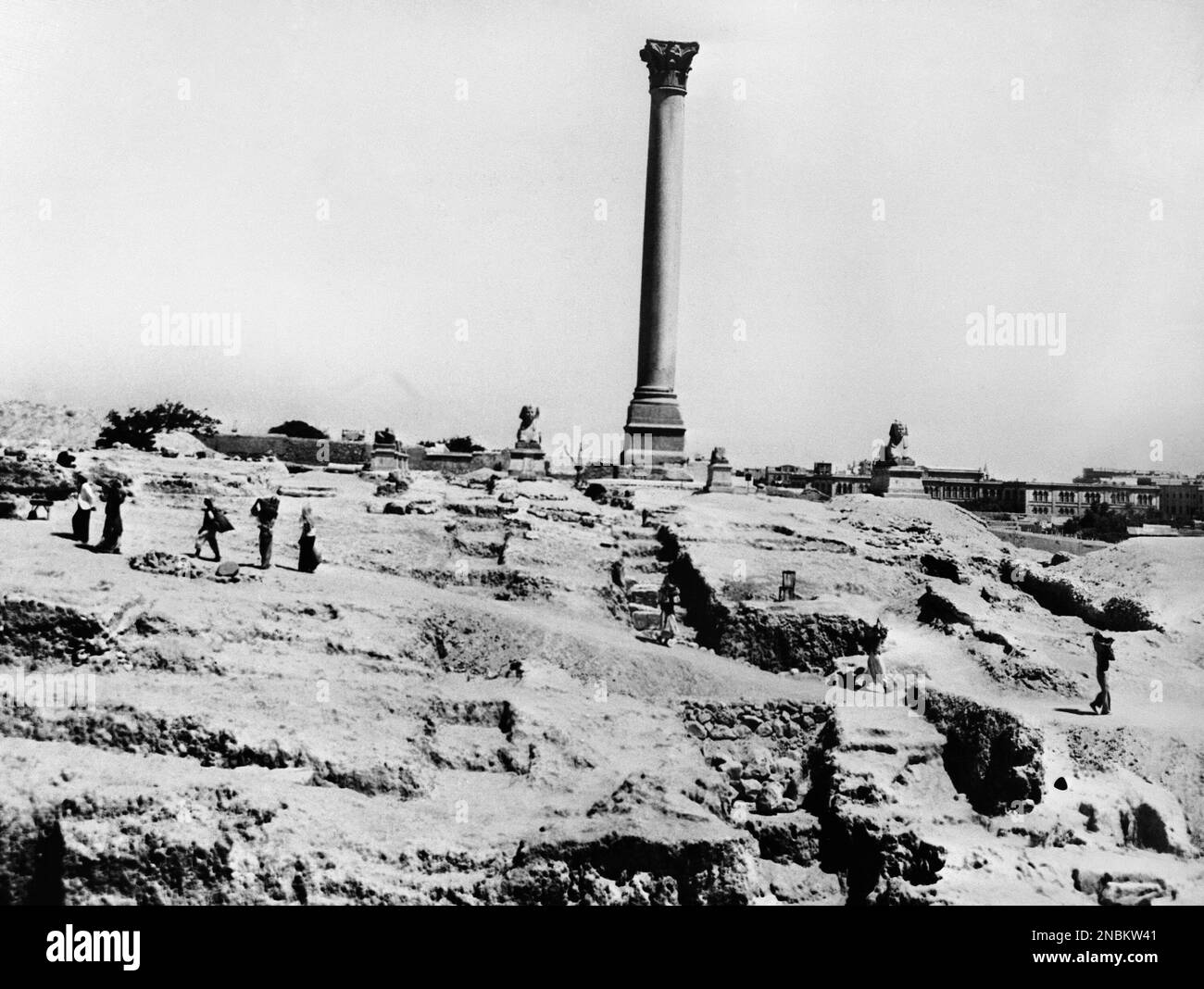 Archeologists in the excavation site at the temple of Serapis in the