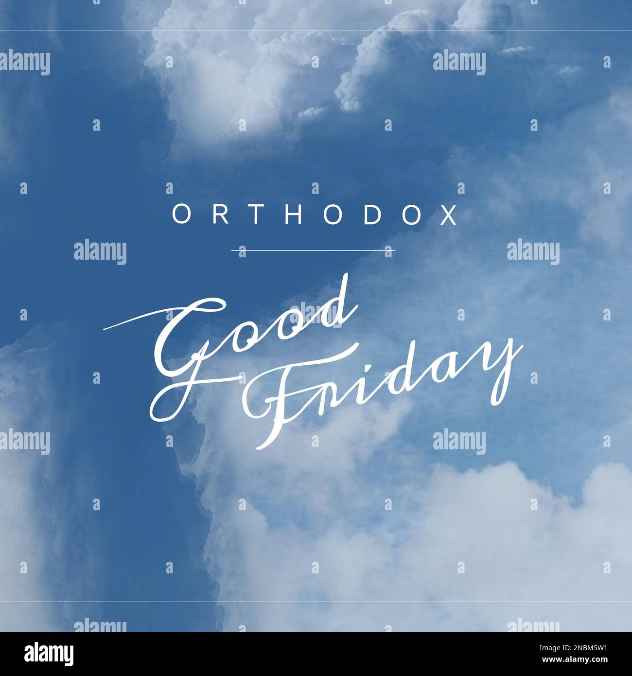 Composition of orthodox good friday text and copy space over clouds on blue background. Orthodox