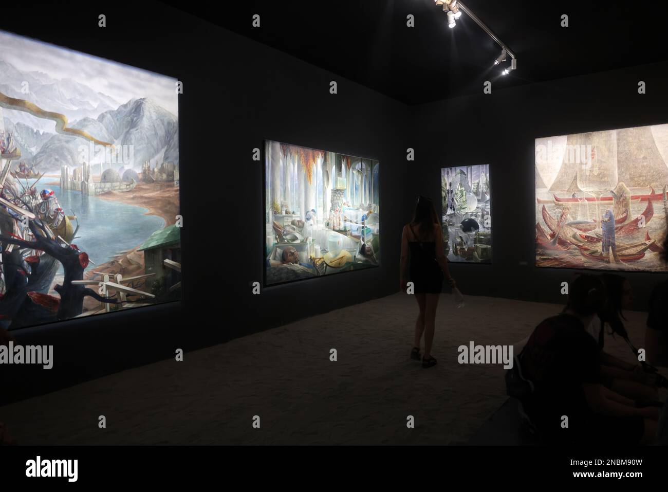 Venice, Italy - September 6, 2022: One of the many multimedia exhibitions in the Arsenale at the 59th Venice Art Biennale in Venice. Stock Photo