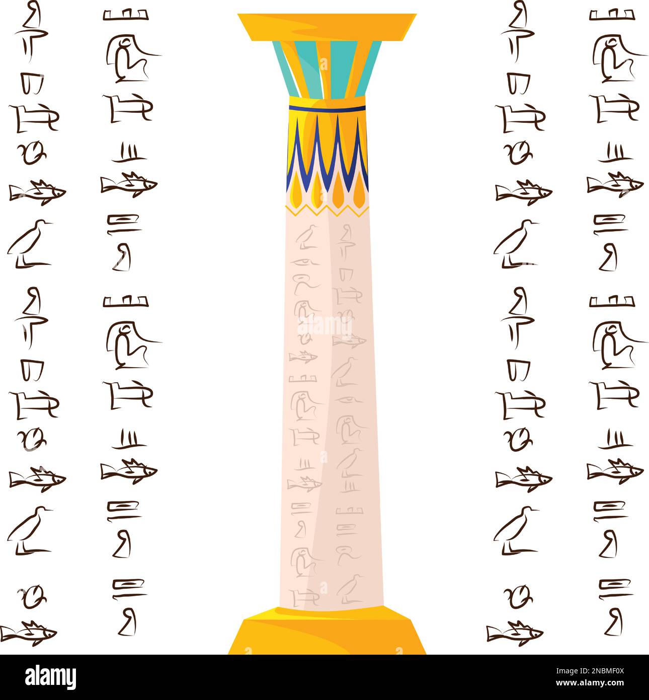 Ancient Egypt white temple column or stone pillar with traditional