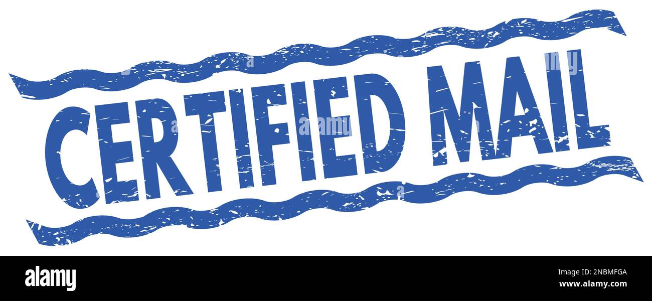 CERTIFIED MAIL text written on blue lines stamp sign Stock Photo - Alamy