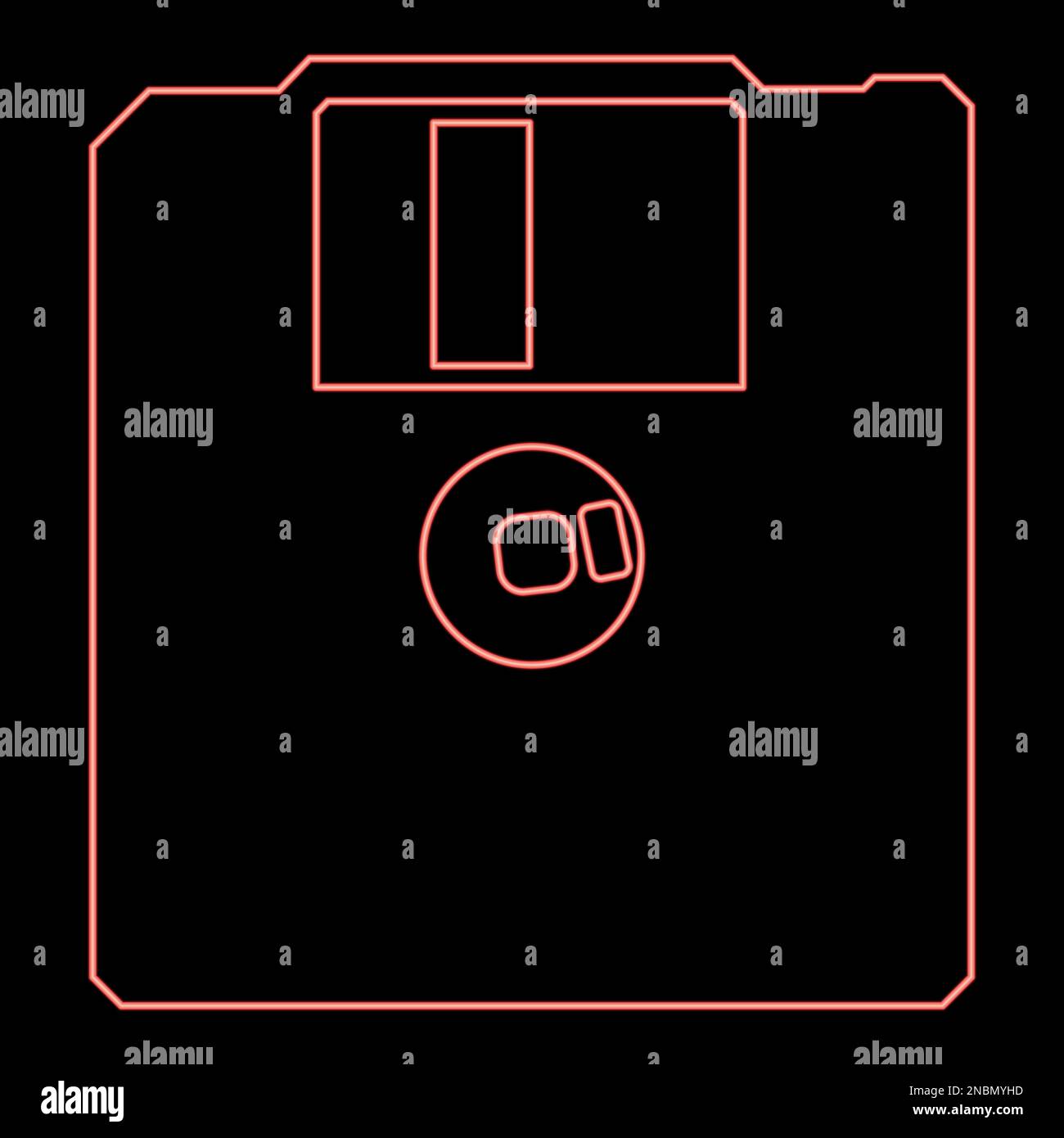 Neon diskette floppy disk storage concept red color vector illustration