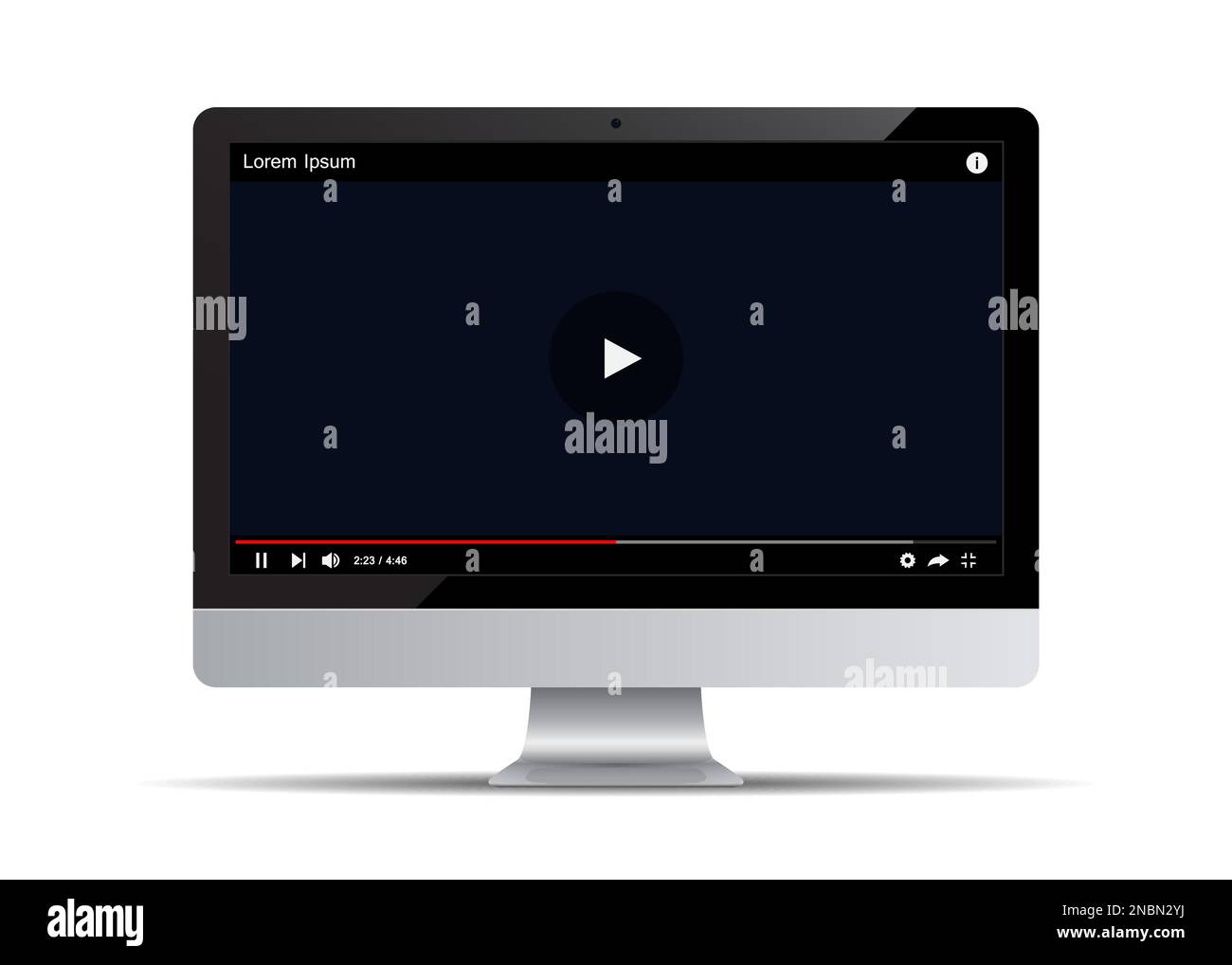 Computer monitor with web video player template stock vector image