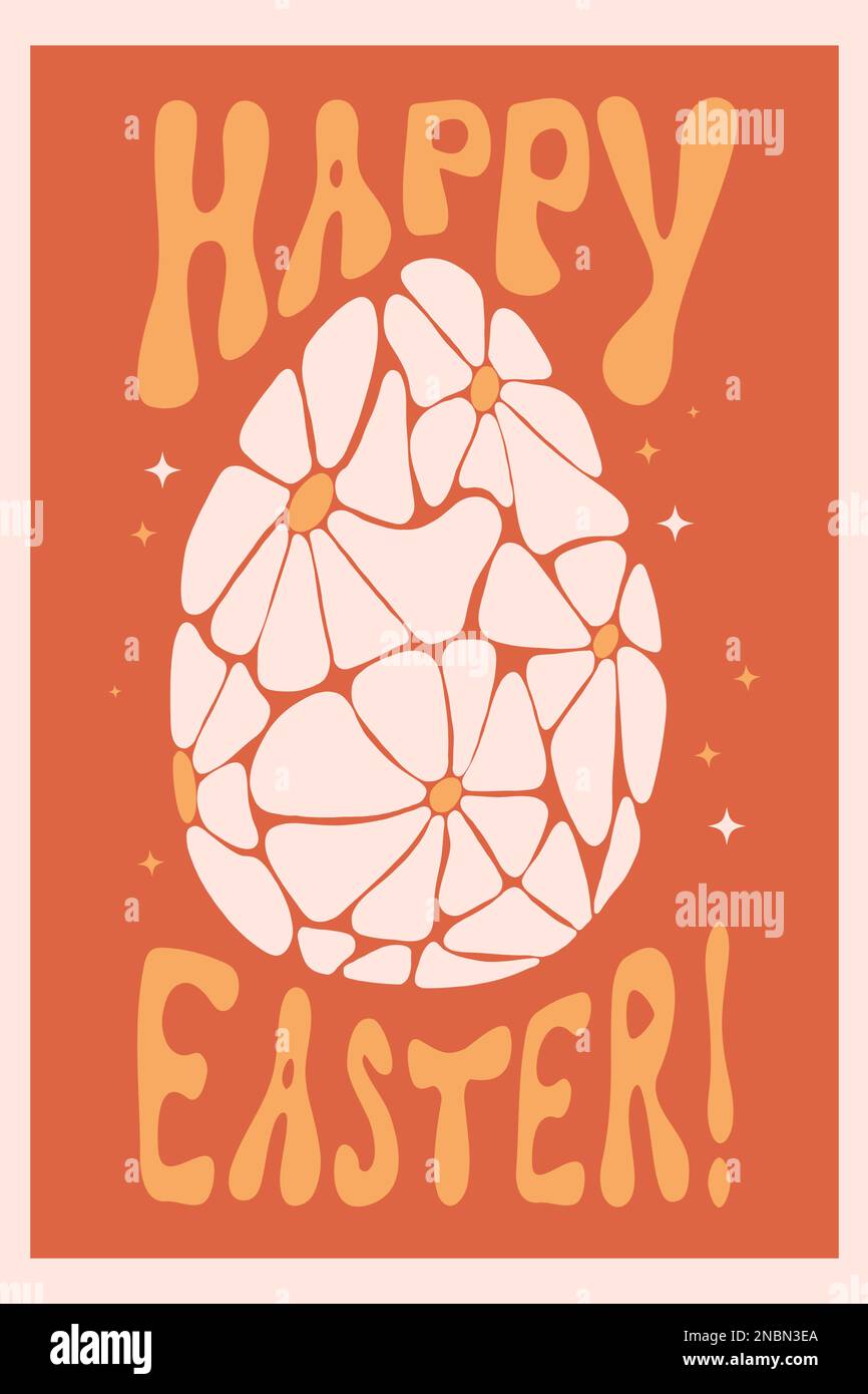 Happy Easter retro Postcard. Easter egg from daisy flowers. Vector