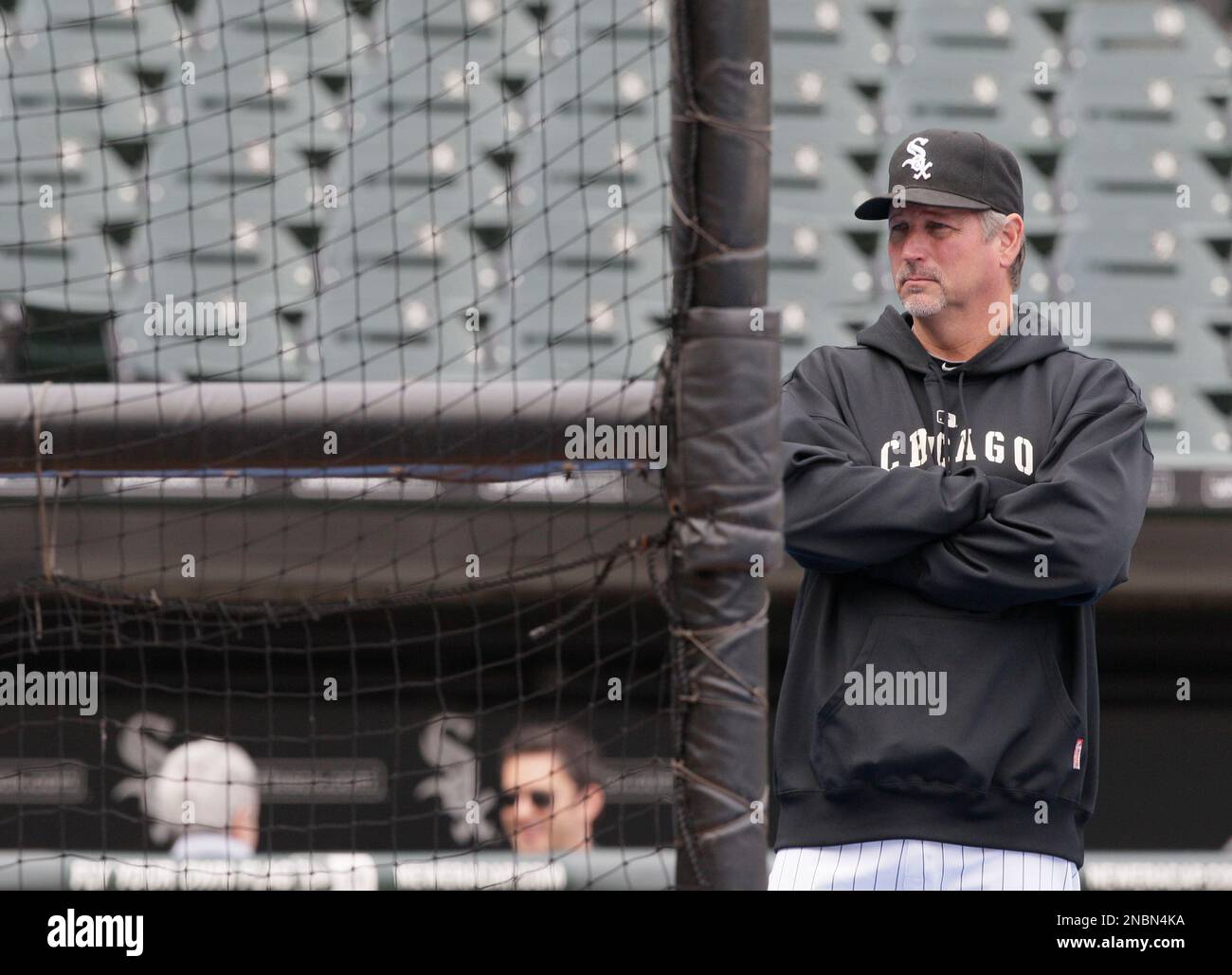 Chicago White Sox hitting coach Greg Walker watches team's batting
