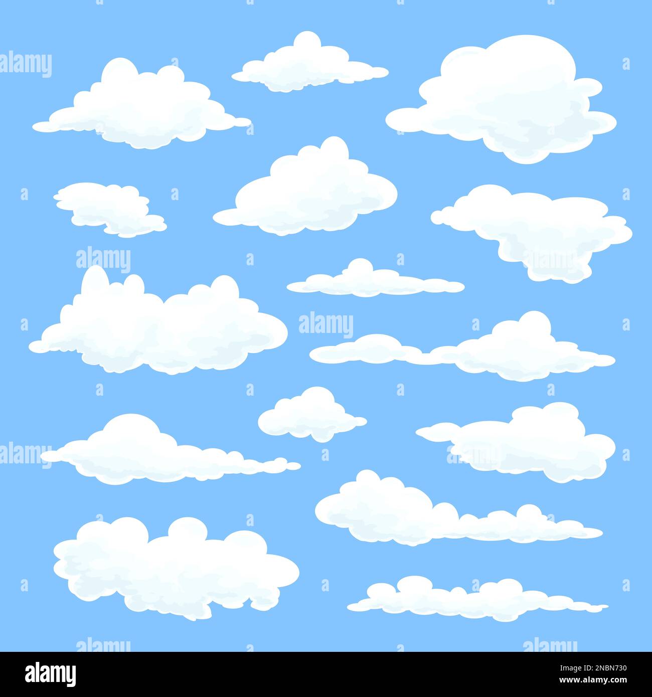 Set of clouds in a flat design on a blue background Stock Vector