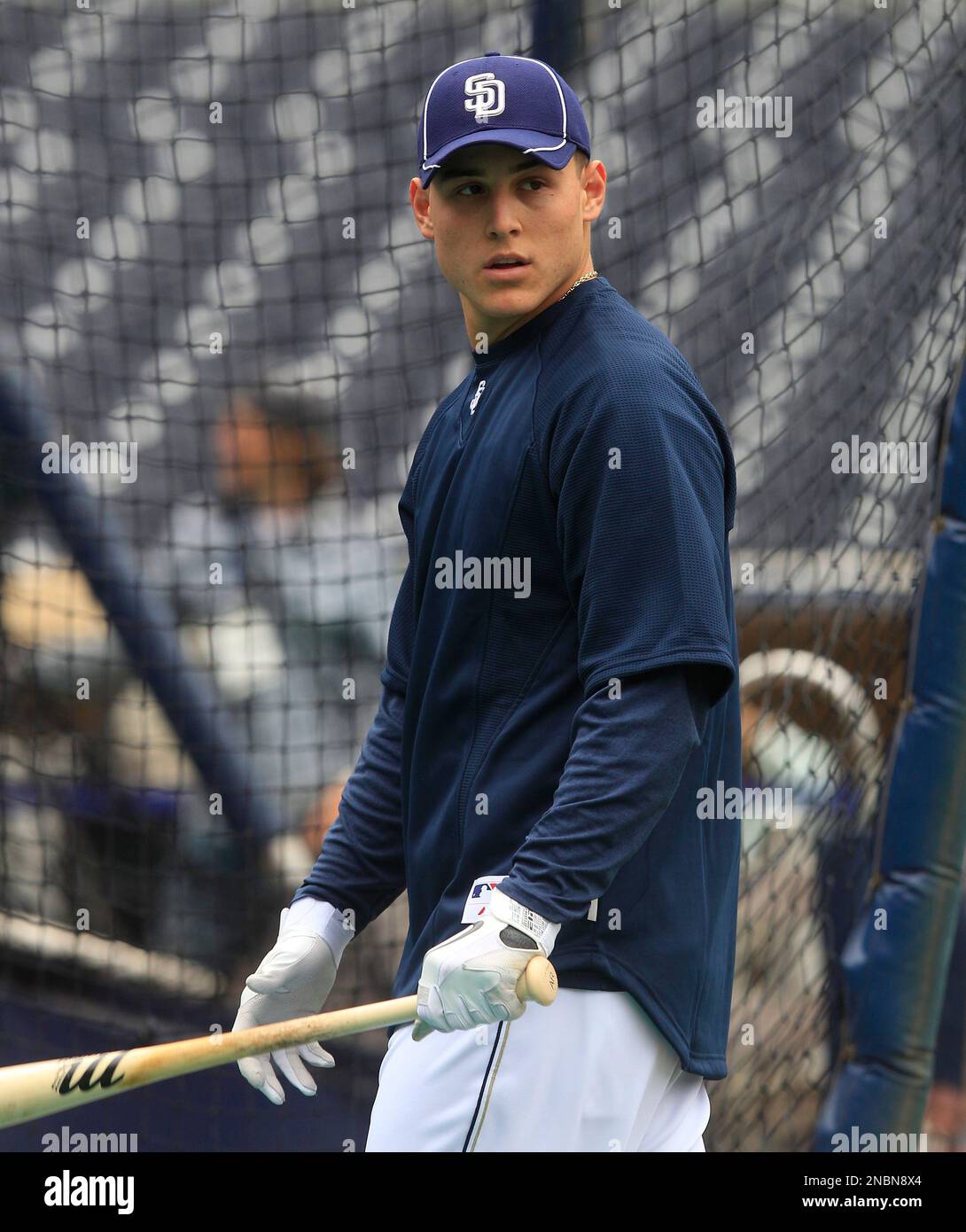 Anthony Rizzo, one of the players obtained by the San Diego Padres when  they traded star first baseman Adrian Gonzalez to the Boston Red Sox, gets  ready for his first major league