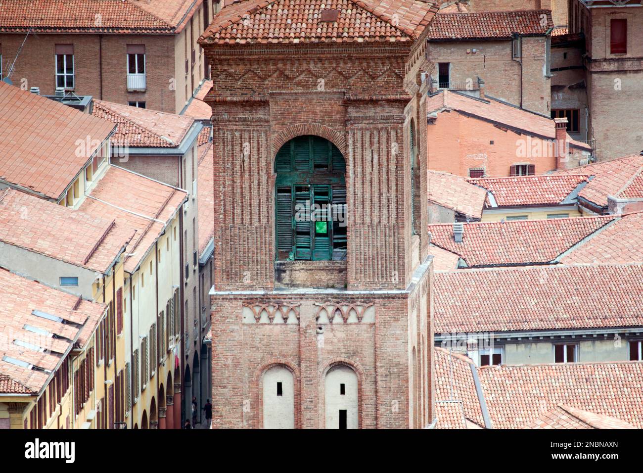 Aerial view of Bologna, city in Italy, known for its Spanishstyle red