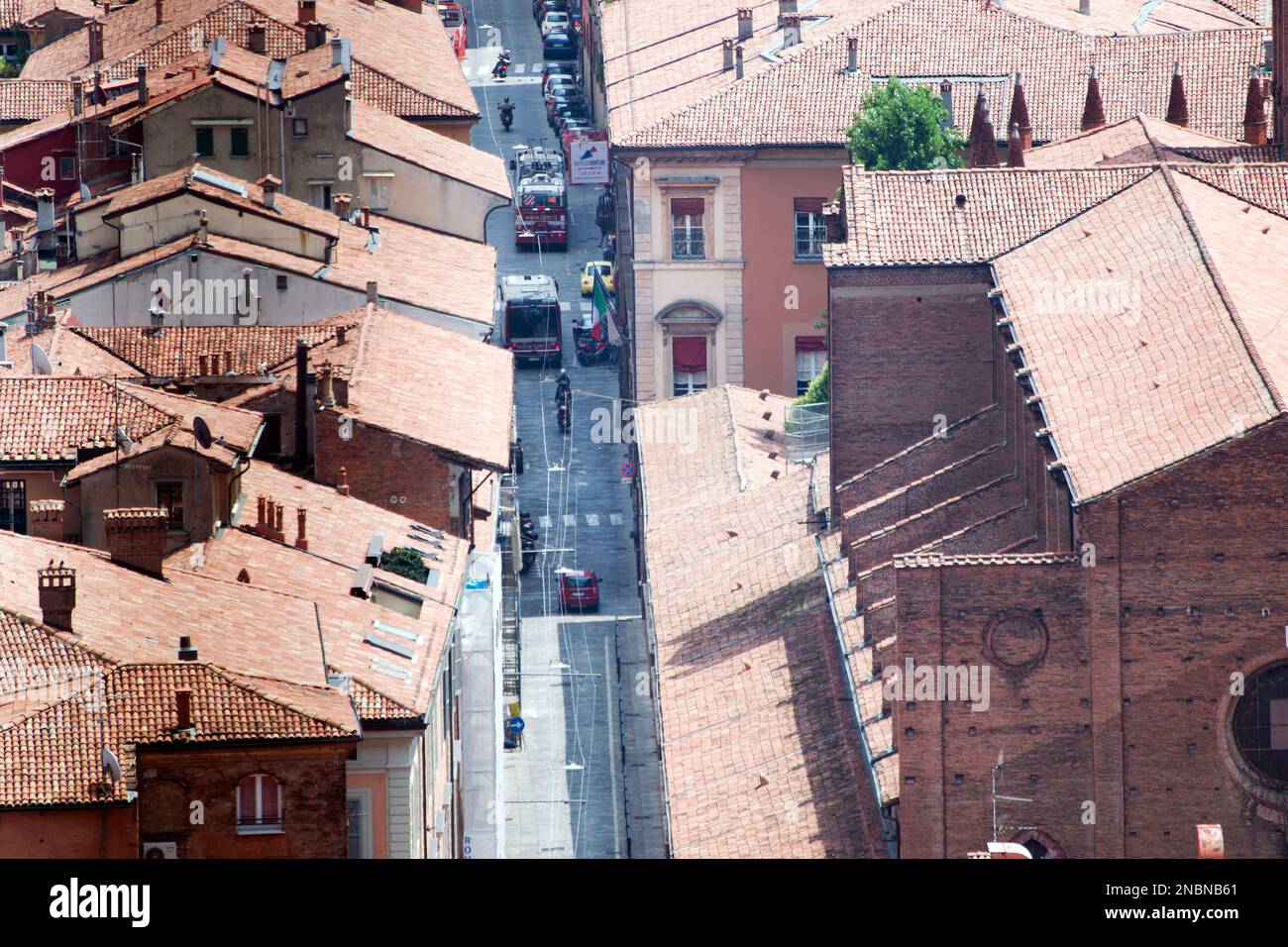 Aerial view of Bologna, city in Italy, known for its Spanishstyle red