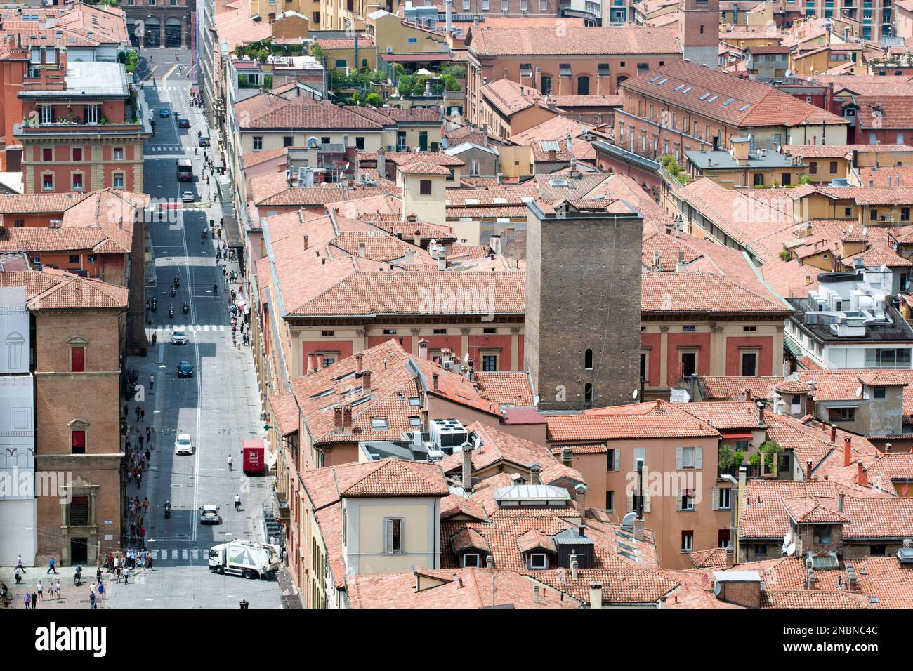 Aerial view of Bologna, city in Italy, known for its Spanishstyle red