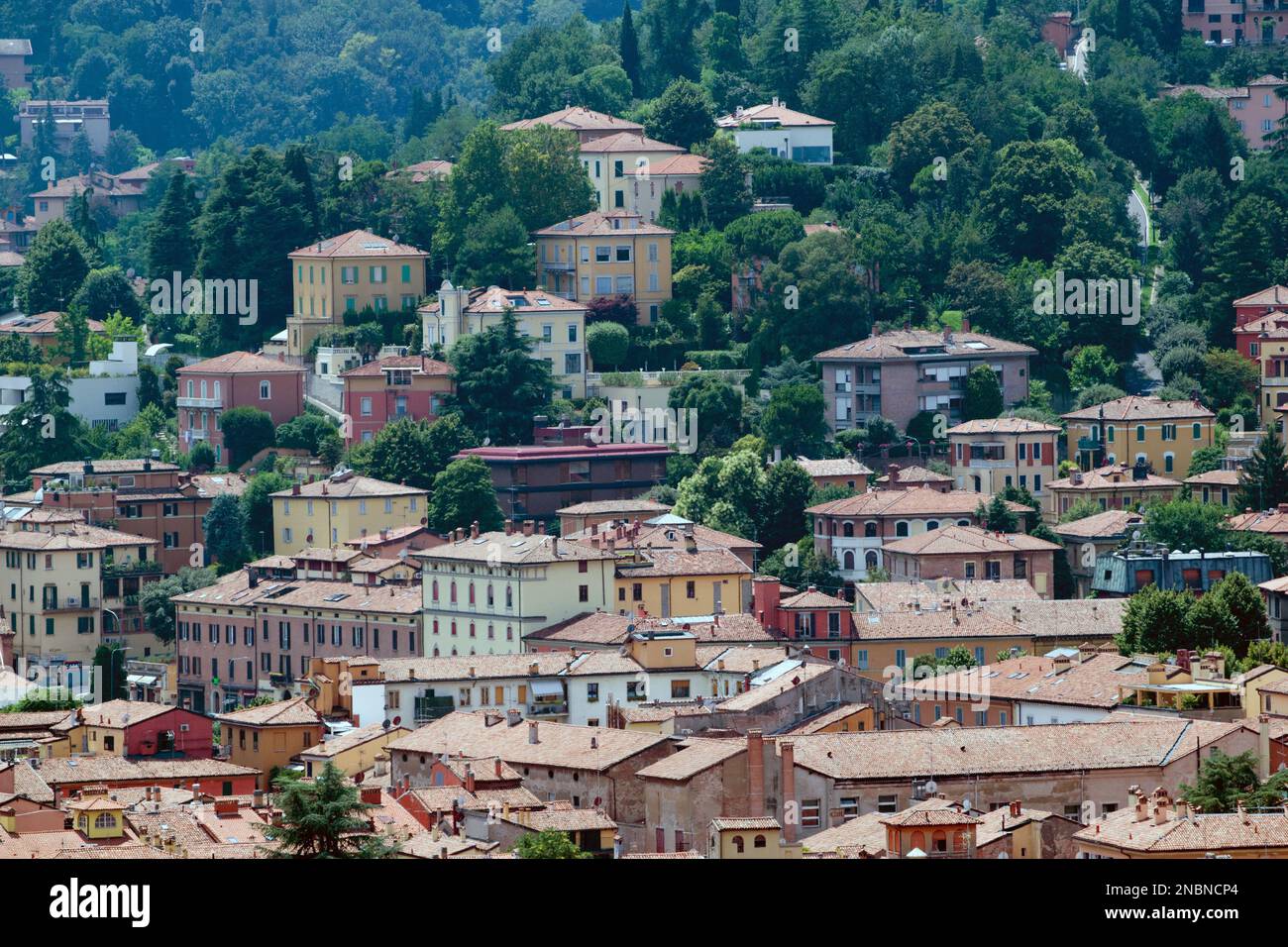 Aerial view of Bologna, city in Italy, known for its Spanishstyle red