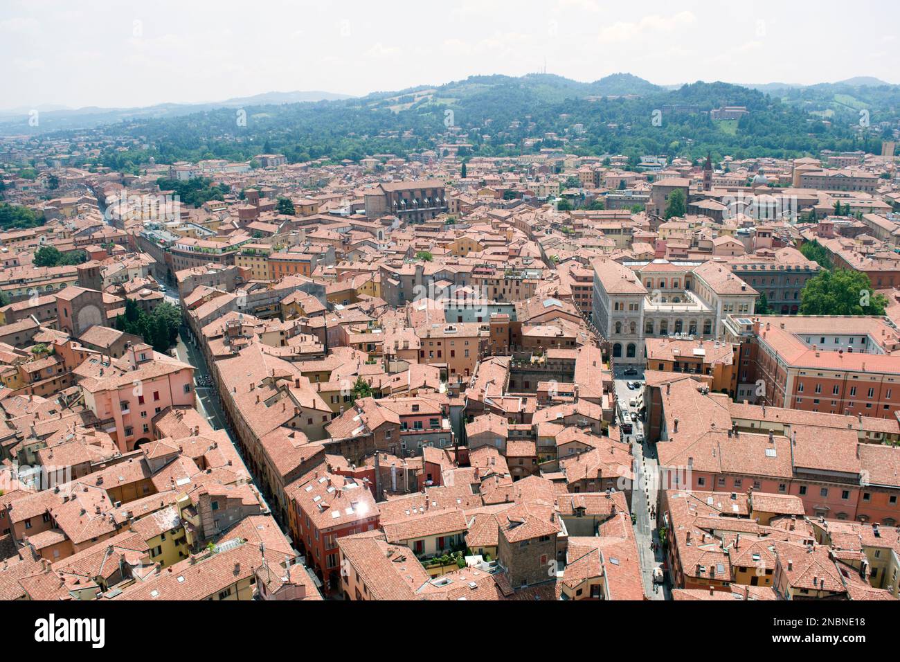 Aerial view of Bologna, city in Italy, known for its Spanishstyle red