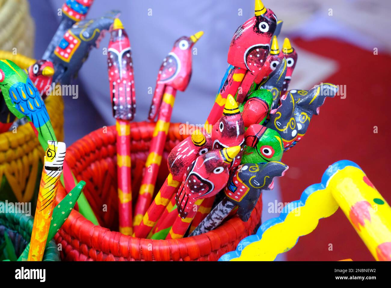 Pune, India, Handicraft items with selective focus, textile and wooden