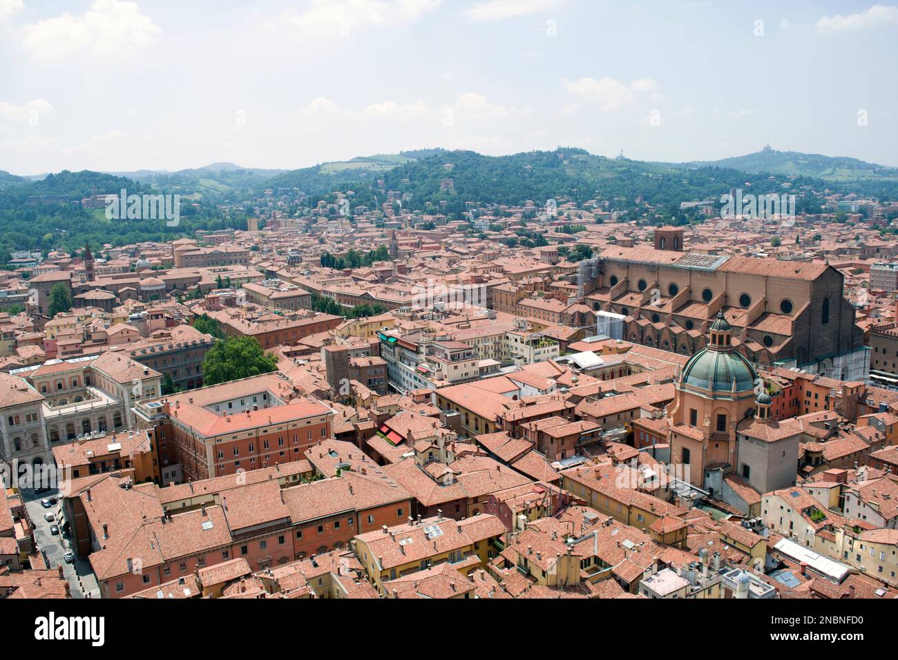 Aerial view of Bologna, city in Italy, known for its Spanishstyle red