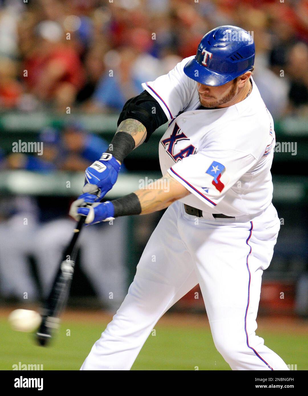 Texas Rangers' Josh Hamilton swings at a pitch in the fifth inning