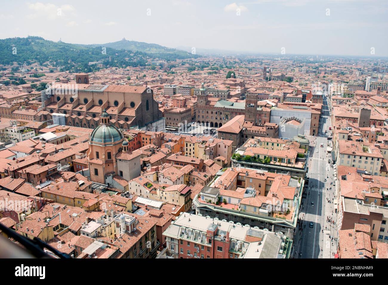Aerial view of Bologna, city in Italy, known for its Spanishstyle red