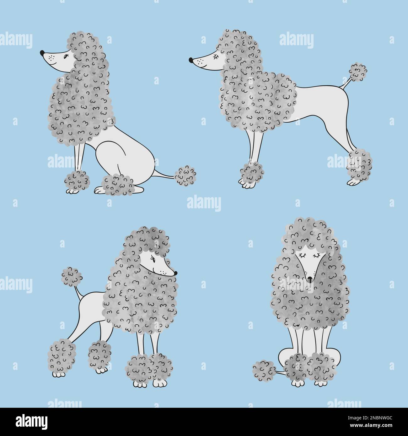 Watercolor poodles set. Vector illustration of cute dogs Stock Vector ...