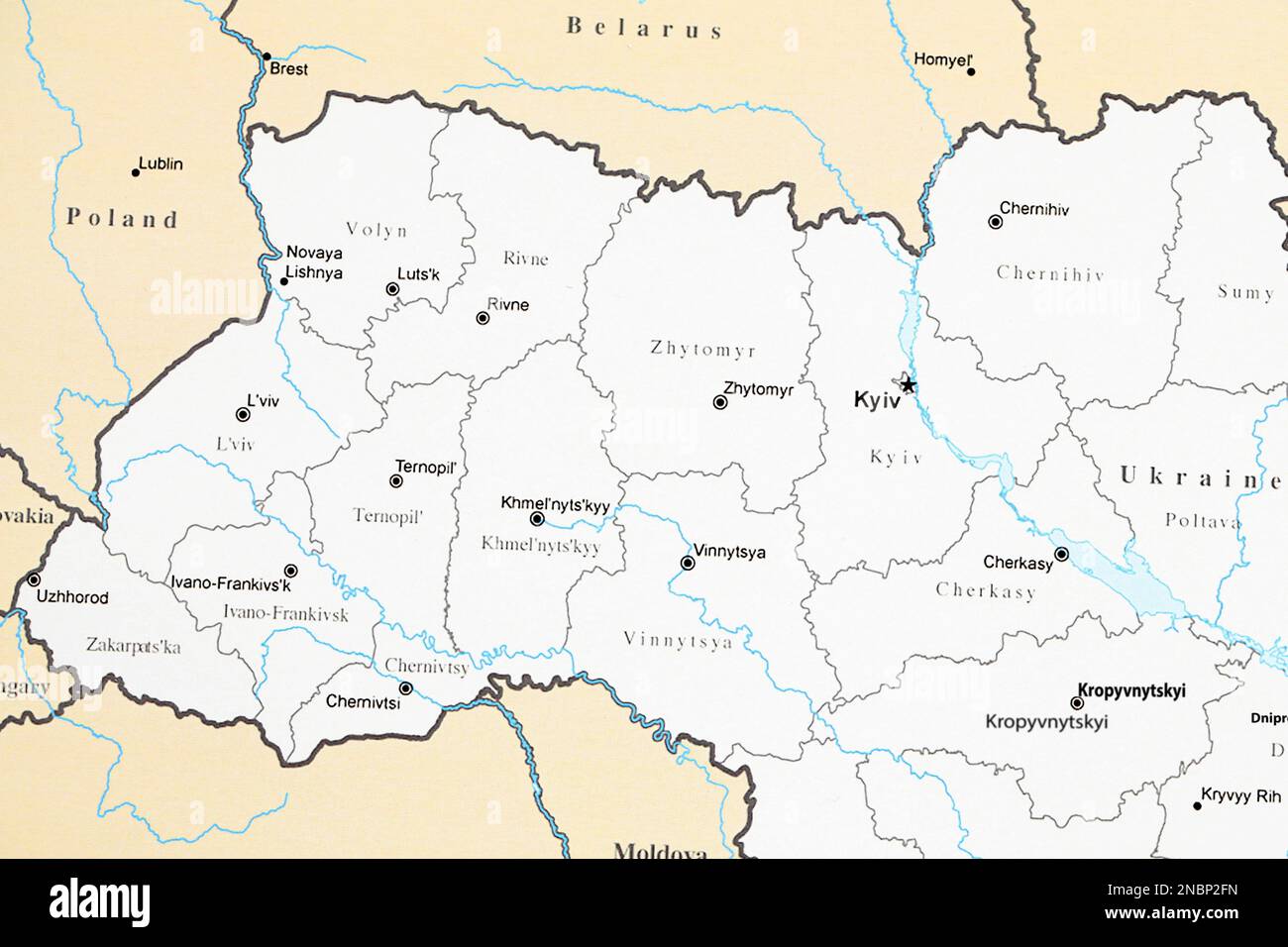 MYKOLAIV, UKRAINE - NOVEMBER 09, 2020: Contour map of Western Ukraine, closeup Stock Photo