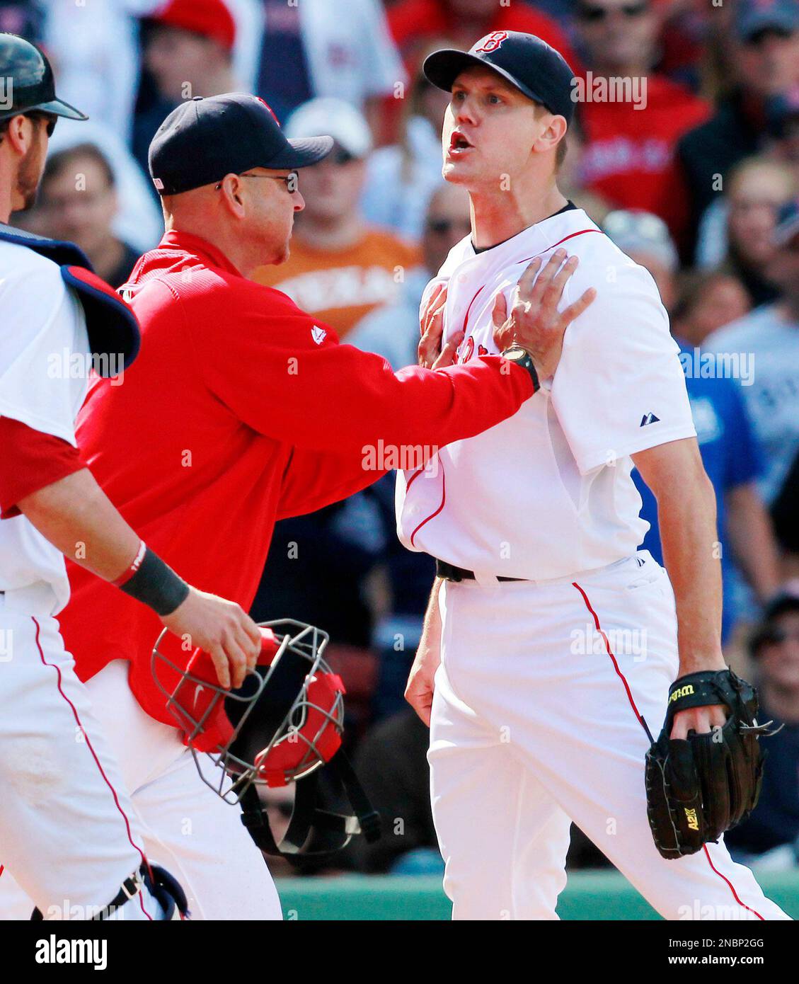 Manager Terry Francona of the Boston Red Sox argues with an umpire