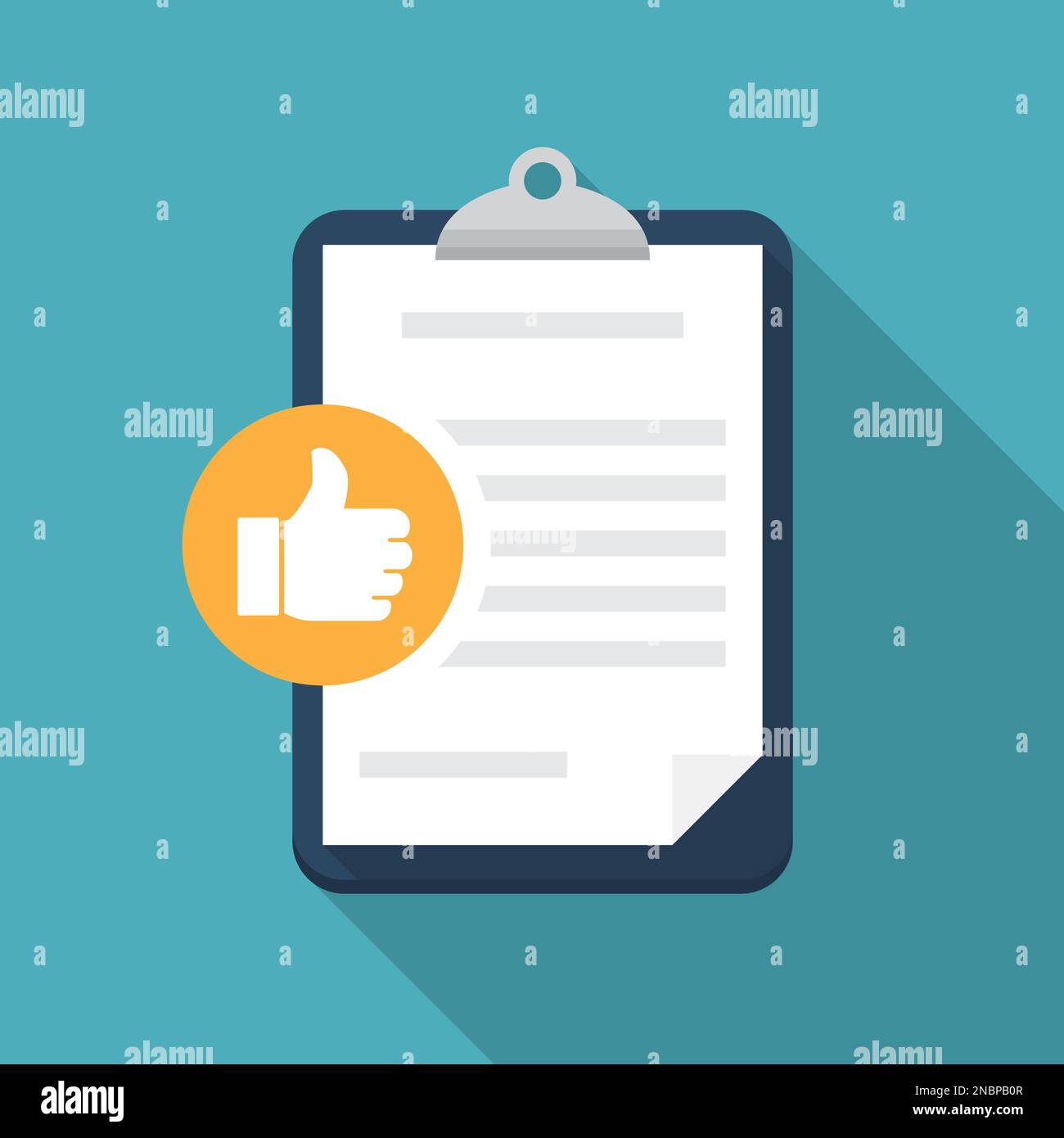 Feedback document with thumb up in a flat design with long shadow Stock Vector