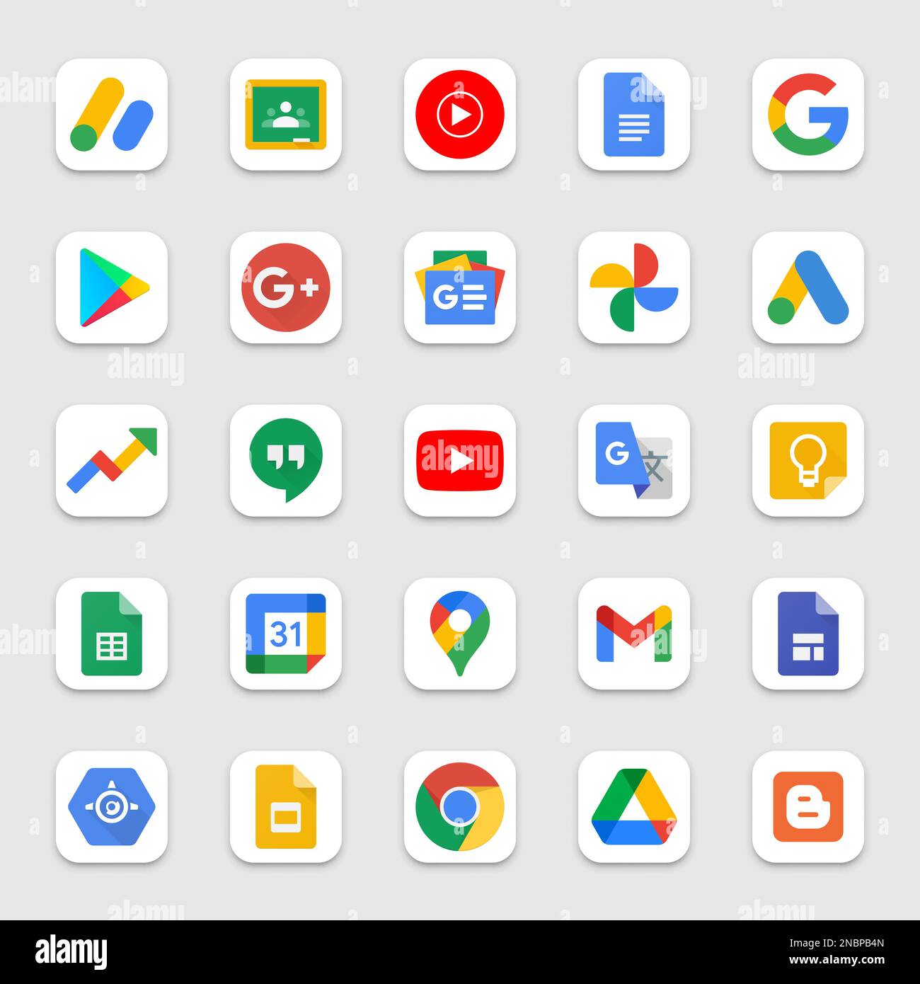 Google products and programs logo on a white background. Google icons