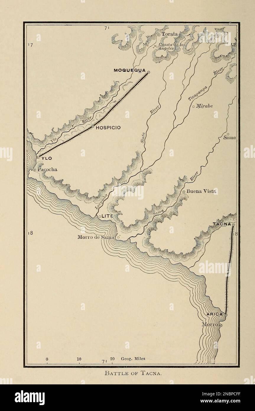 Map of the Battle of Tacna from the book ' A history of Peru by Sir Clements Robert Markham, Publisher Chicago : C. H. Sergel and Company Publication date 1892 Stock Photo