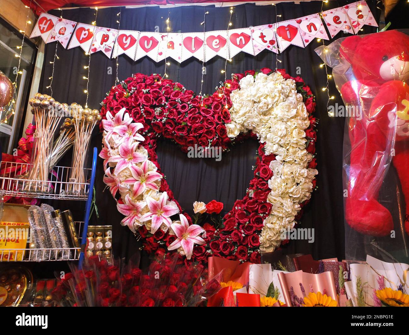 Manila, Philippines. 13th Feb, 2023. A heartshaped flower arrangement