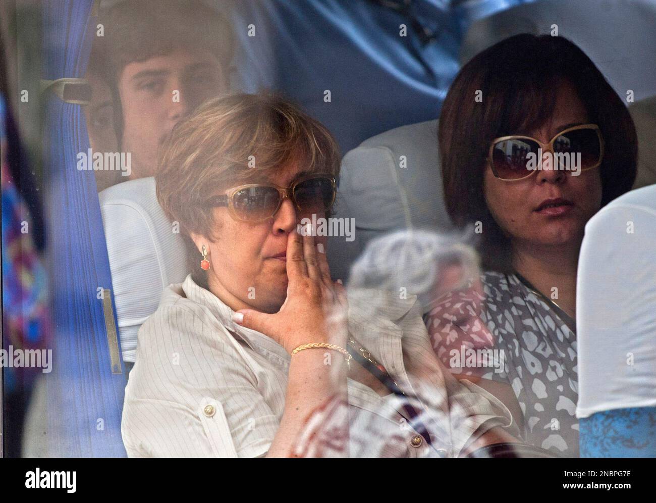 Relatives of victims of the 2009 Air France flight 447 accident arrive on a  bus to attend a mass in Rio de Janeiro, Brazil, Wednesday, June 1, 2011. In  the past week,