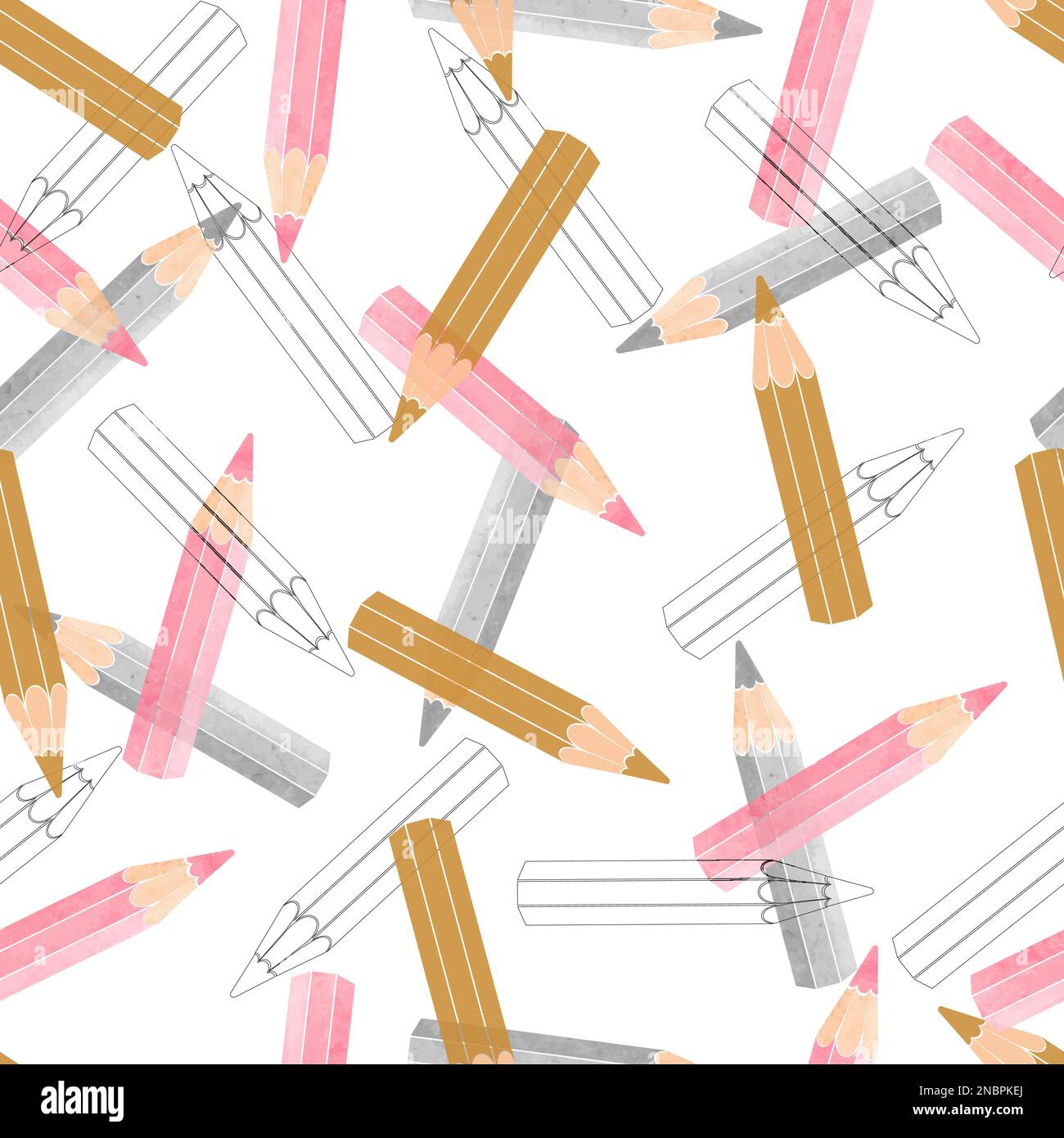 Vector seamless watercolor pencils pattern. Stock Vector