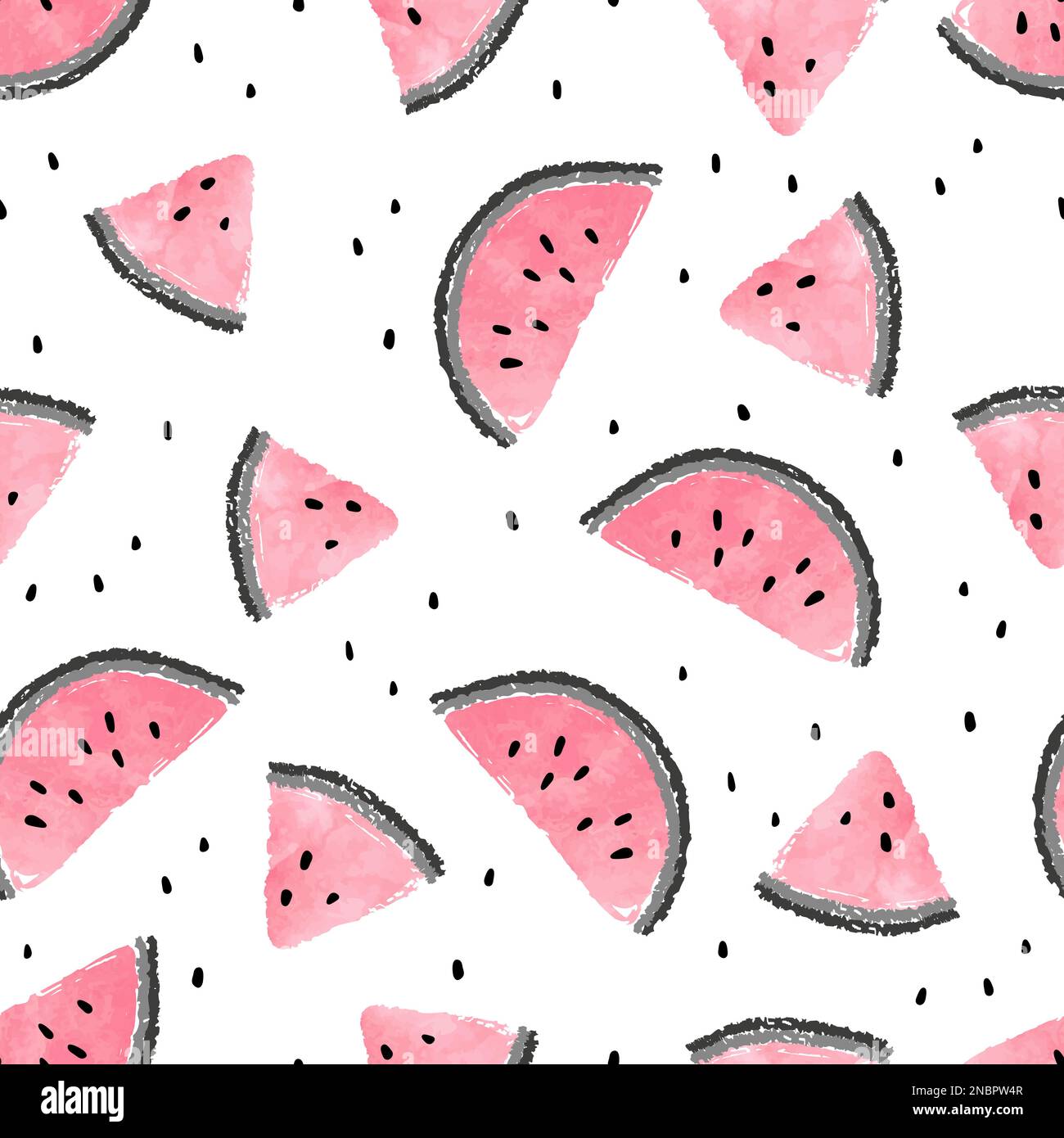 Seamless watermelons pattern. Vector background with pink watercolor ...