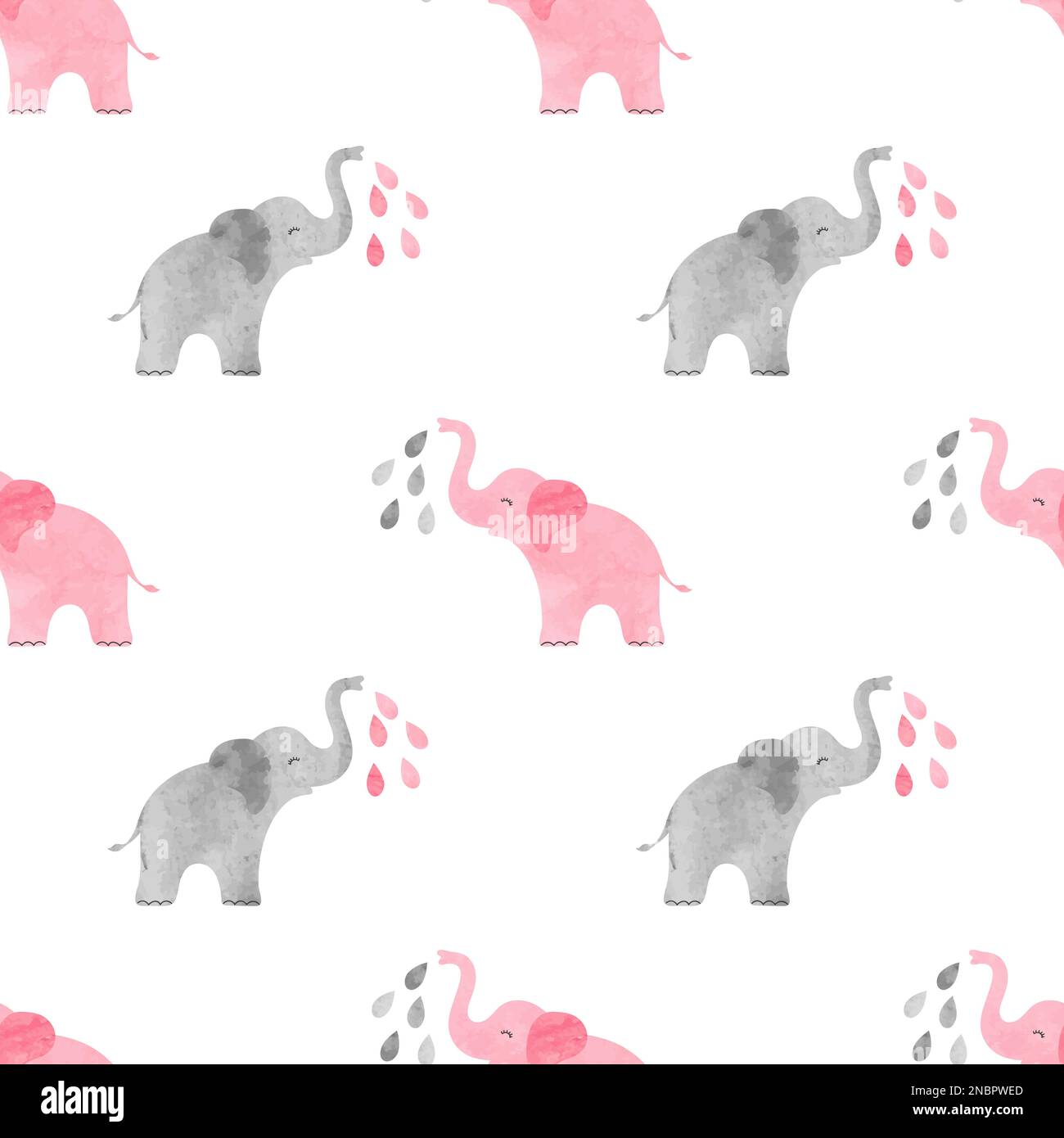 Watercolor cute elephants pattern. Vector simple seamless background for kids Stock Vector Image