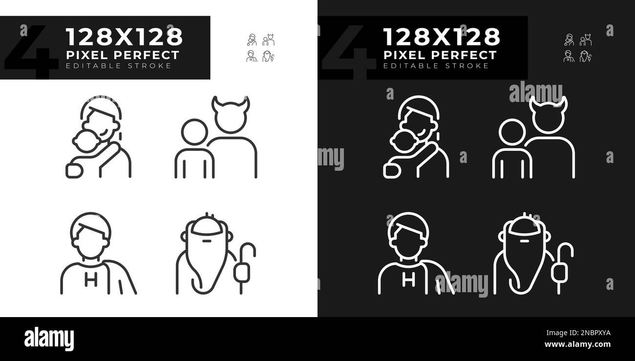 Characters pixel perfect linear icons set for dark, light mode Stock ...
