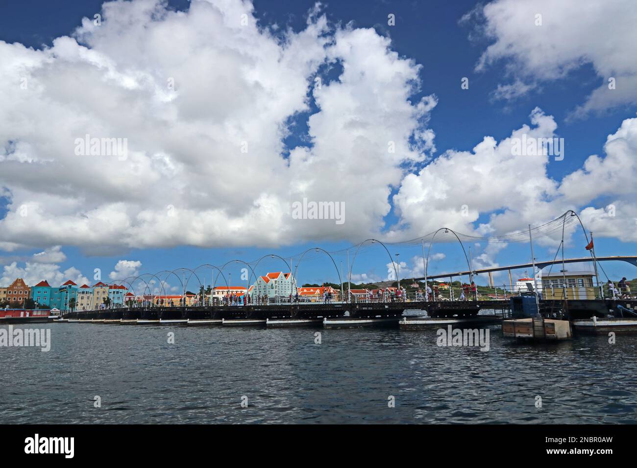 Queen Emma rotating pontoon bridge spanning St Anna Bay, Willemstadt, Curacao Stock Photo