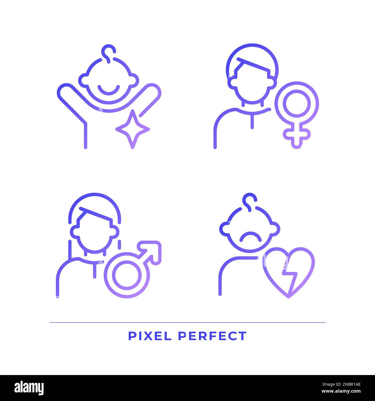 People pixel perfect gradient linear vector icons set Stock Vector