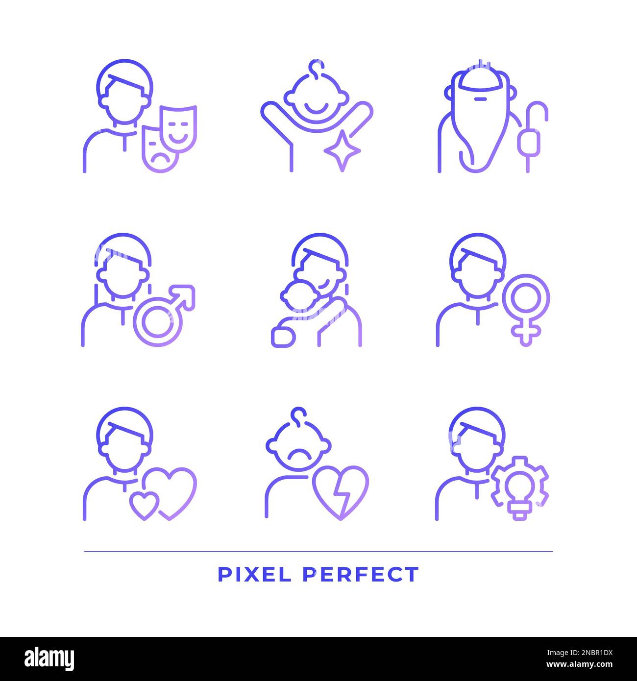 Personal characteristics pixel perfect gradient linear vector icons set Stock Vector