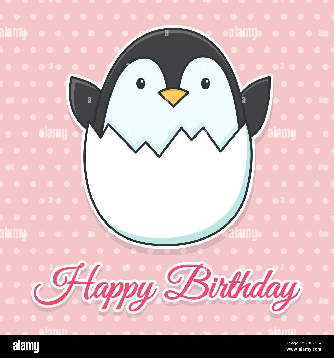 Happy birthday vector childrens card. Little cute penguin peeks out of the egg. Stock Vector