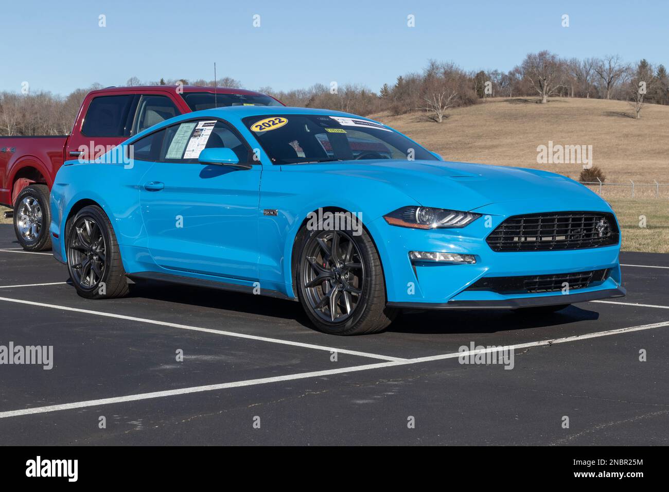 Harrison Circa February 2023 Ford Mustang display at a dealership