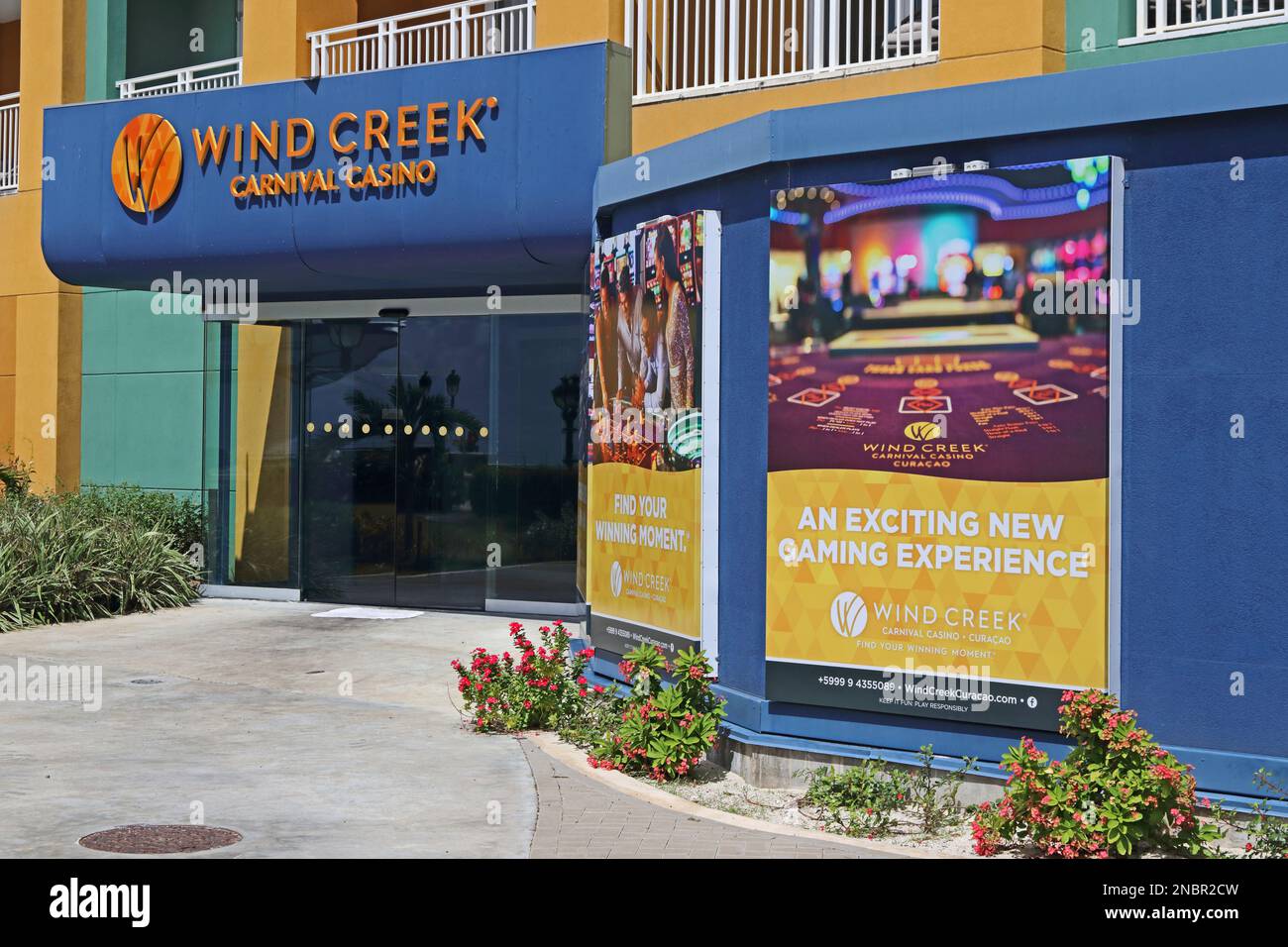 Entrance to Wind Creek Carnival Casino, Willemstadt Stock Photo