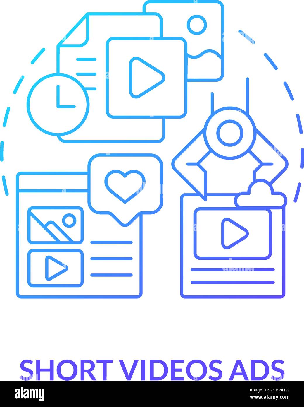 Short videos ads blue gradient concept icon Stock Vector