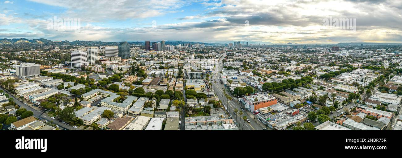 Santa Monica downtown view to Los Angeles California. Aerial Panorama of the urban city Stock Photo