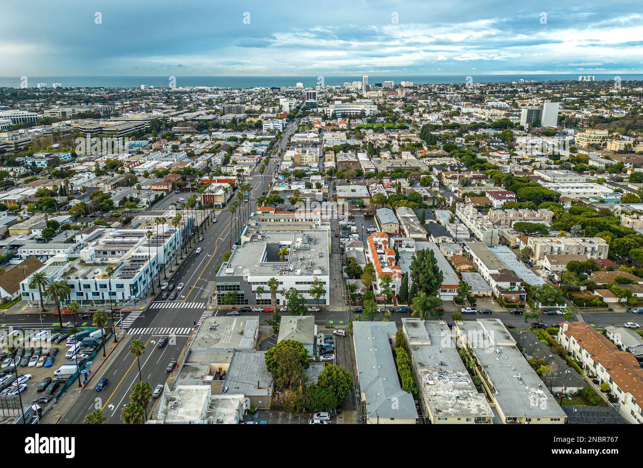 Santa Monica downtown view to Los Angeles California. Aerial Panorama of the urban city Stock Photo