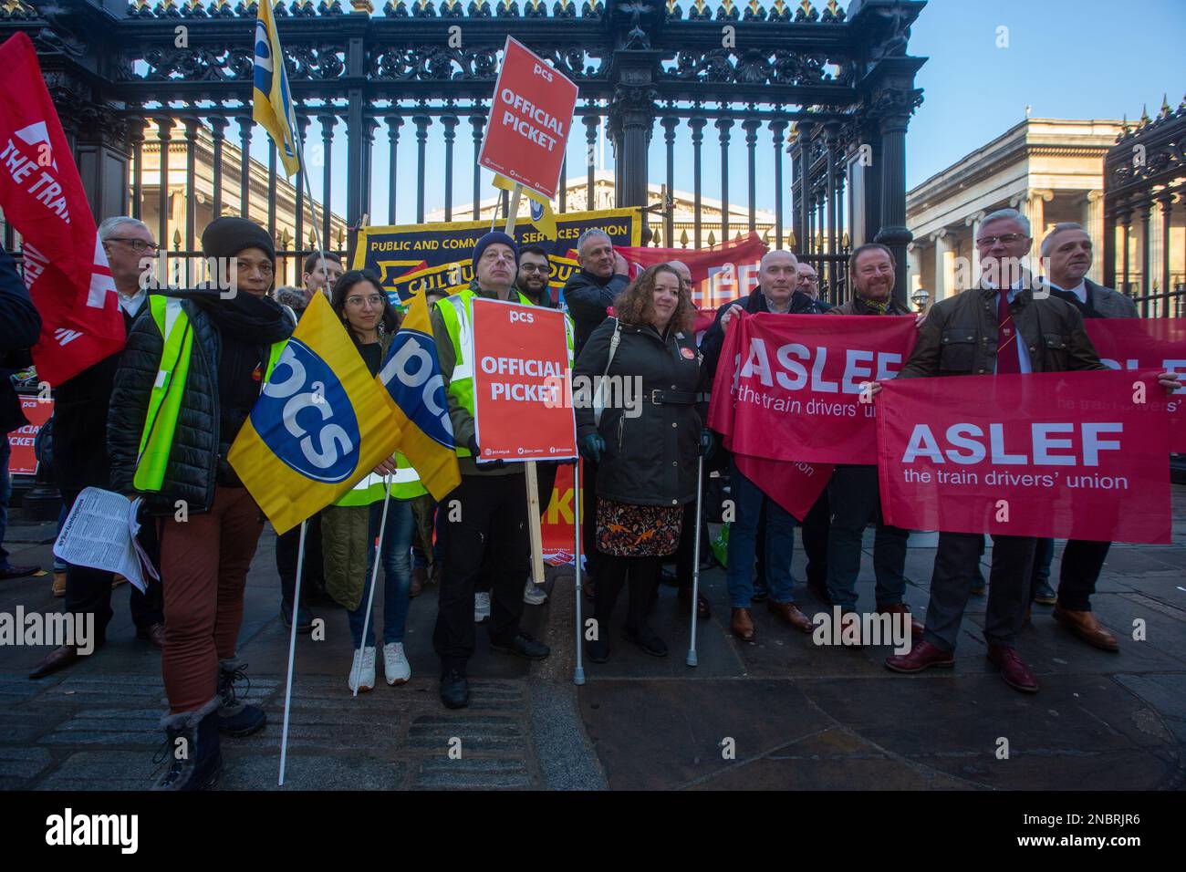 London, England, UK. 14th Feb, 2023. British Museum staff are seen at  picket line outside the museum on the second day of planned week long  strike action over pay and conditions, (Credit