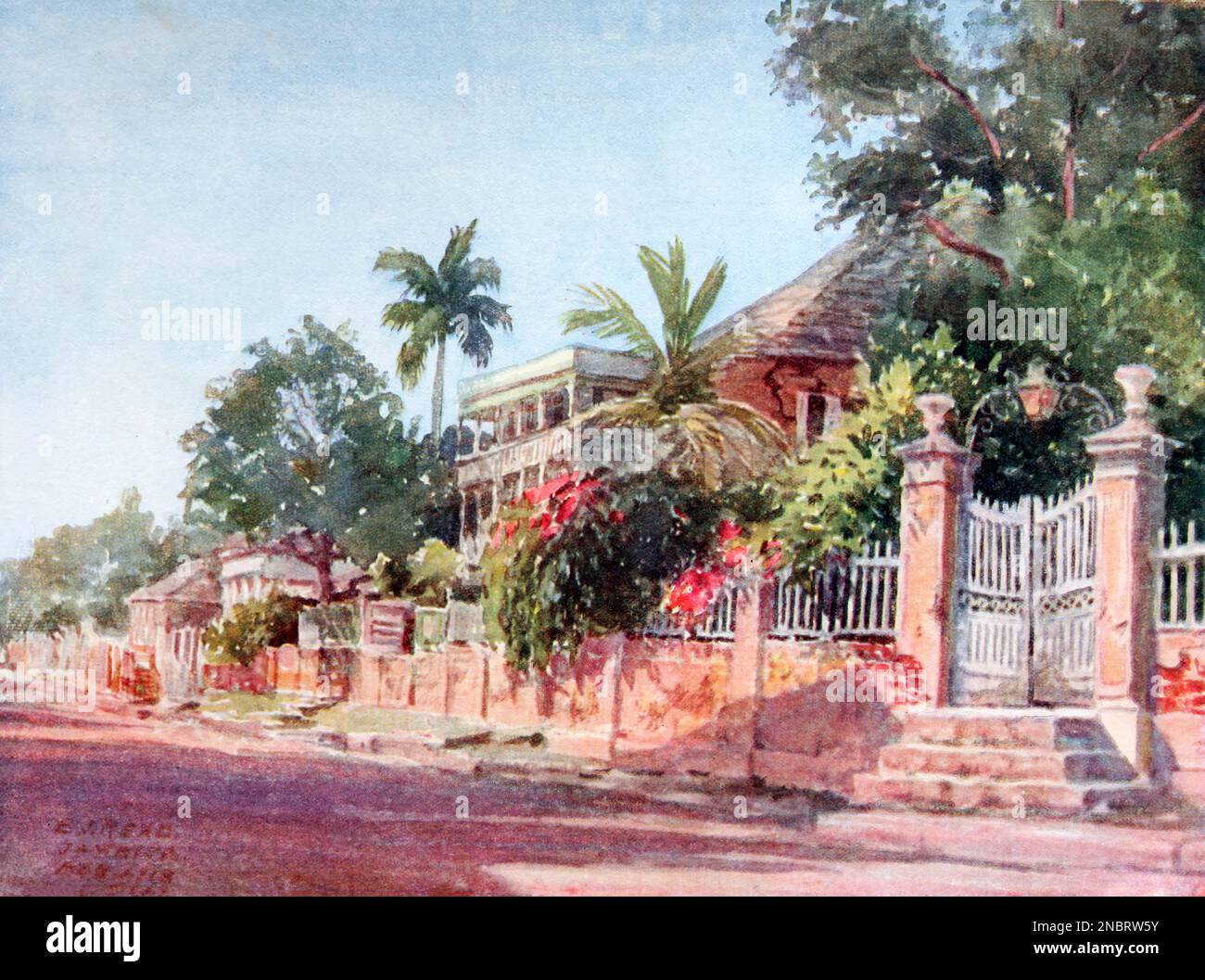 Duke Street. Kingston, Jamaica from the book Panama and the Canal in picture and prose : a complete story of Panama, as well as the history, purpose and promise of its world-famous canal the most gigantic engineering undertaking since the dawn of time by Willis John Abbot,1863-1934 Published in London ; New York by Syndicate Publishing Co. in 1913 Stock Photo