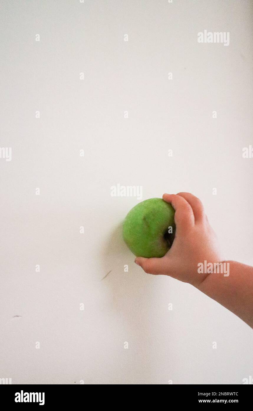 Baby Holding An Apple Stock Photo Alamy